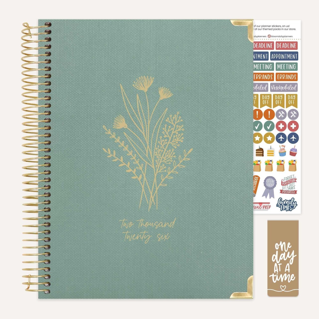 bloom daily planners 2026 Hard Cover Weekly & Monthly Planner, 8.5" x 11", Linen, Green